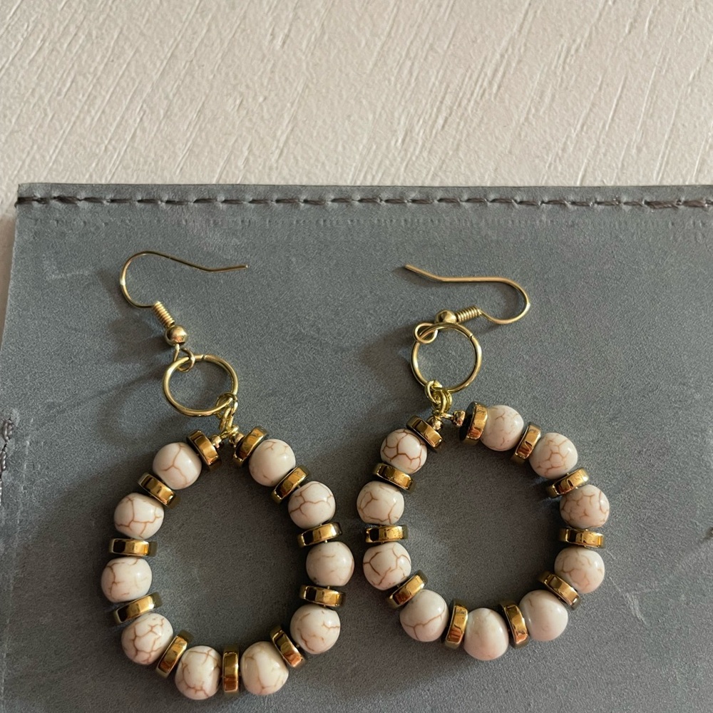 Earrings - Stone and Metal hoops